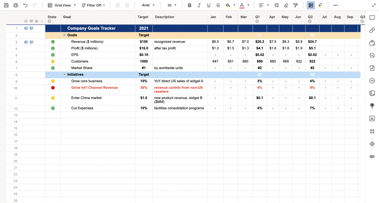 Company Goals Tracker Template Smartsheet